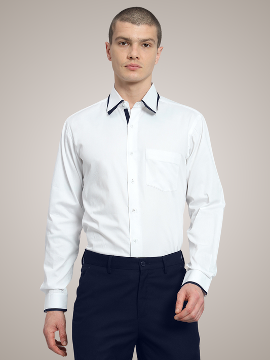 Royal Reviver White With Blue Collar Strip Shirt