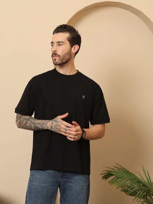 Black Terry Lycra Round Neck T-shirt