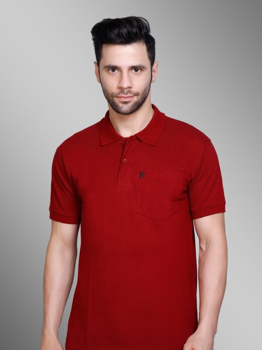 Crimson Classic Maroon Polo Neck T-shirt