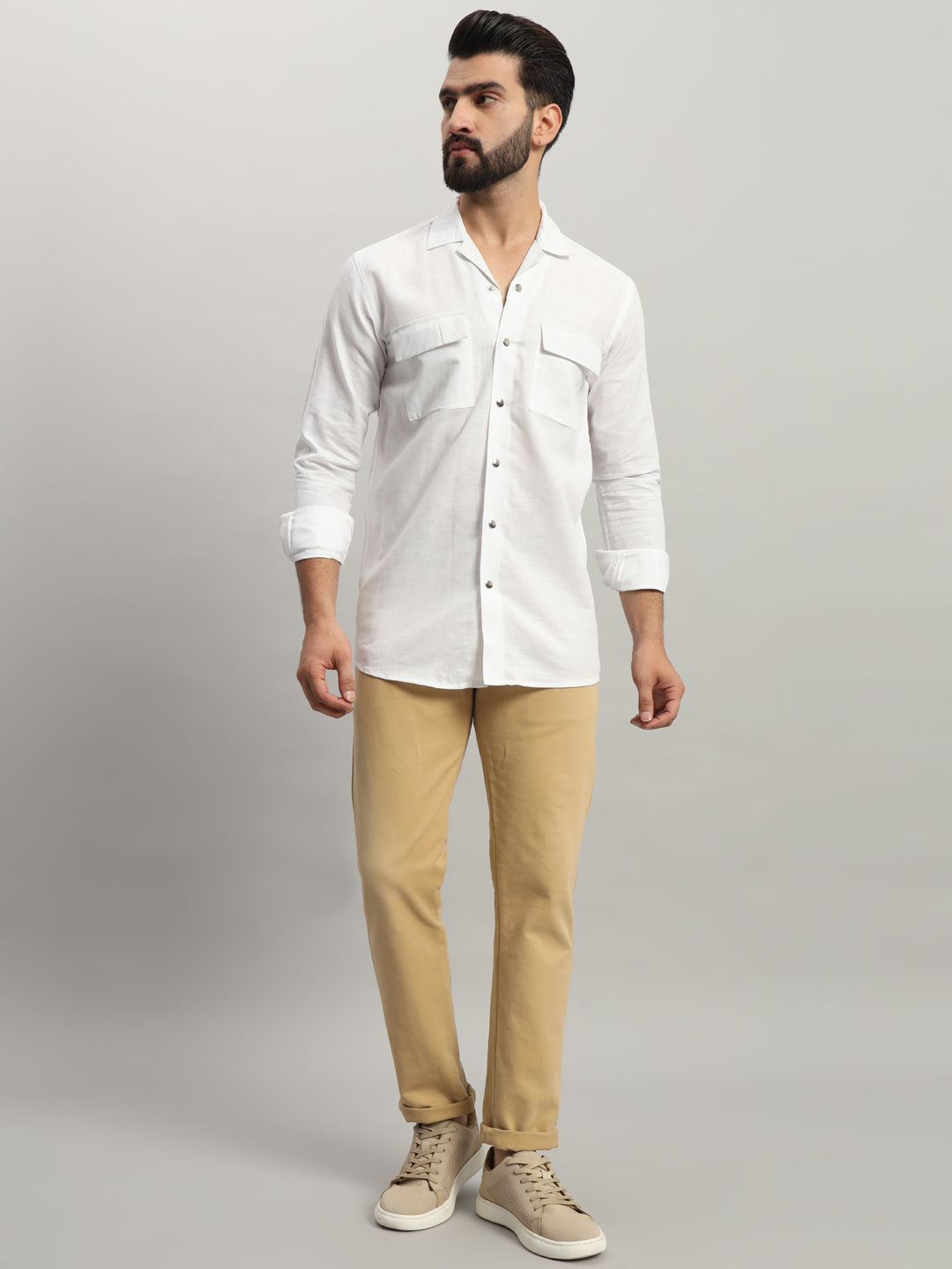 White Double Pocket Casual Shirt