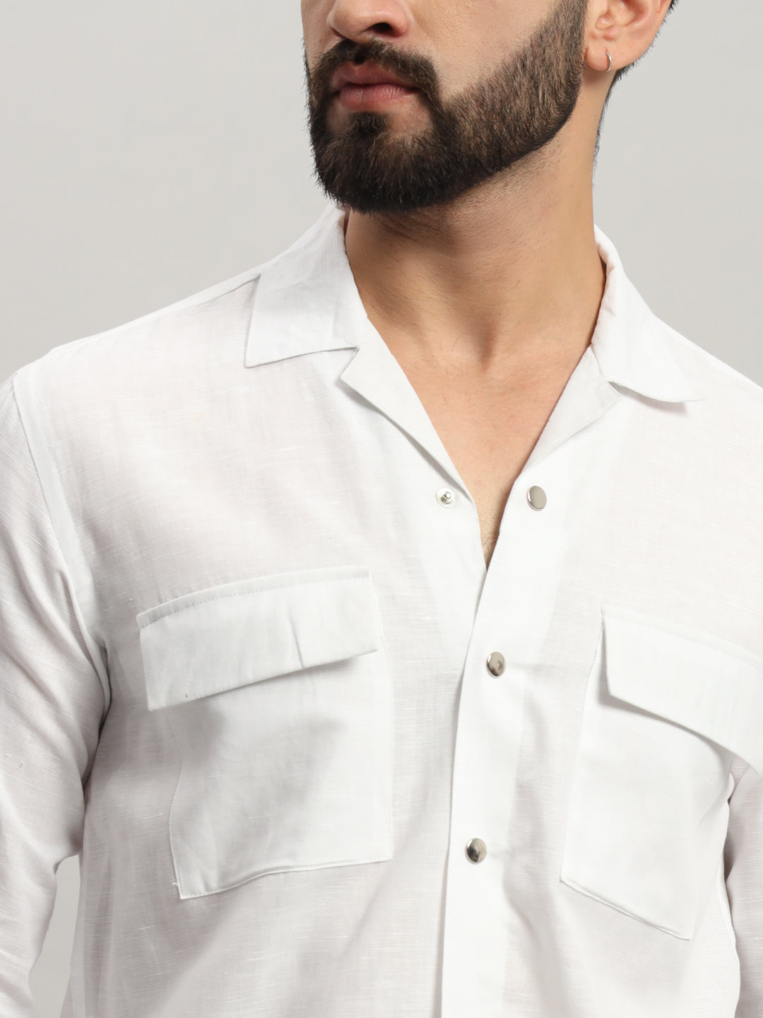 White Double Pocket Casual Shirt