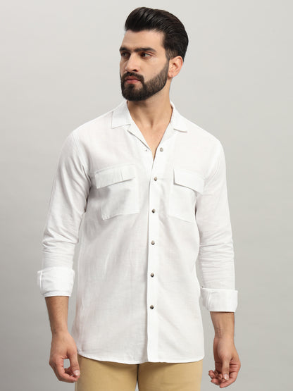 White Double Pocket Casual Shirt