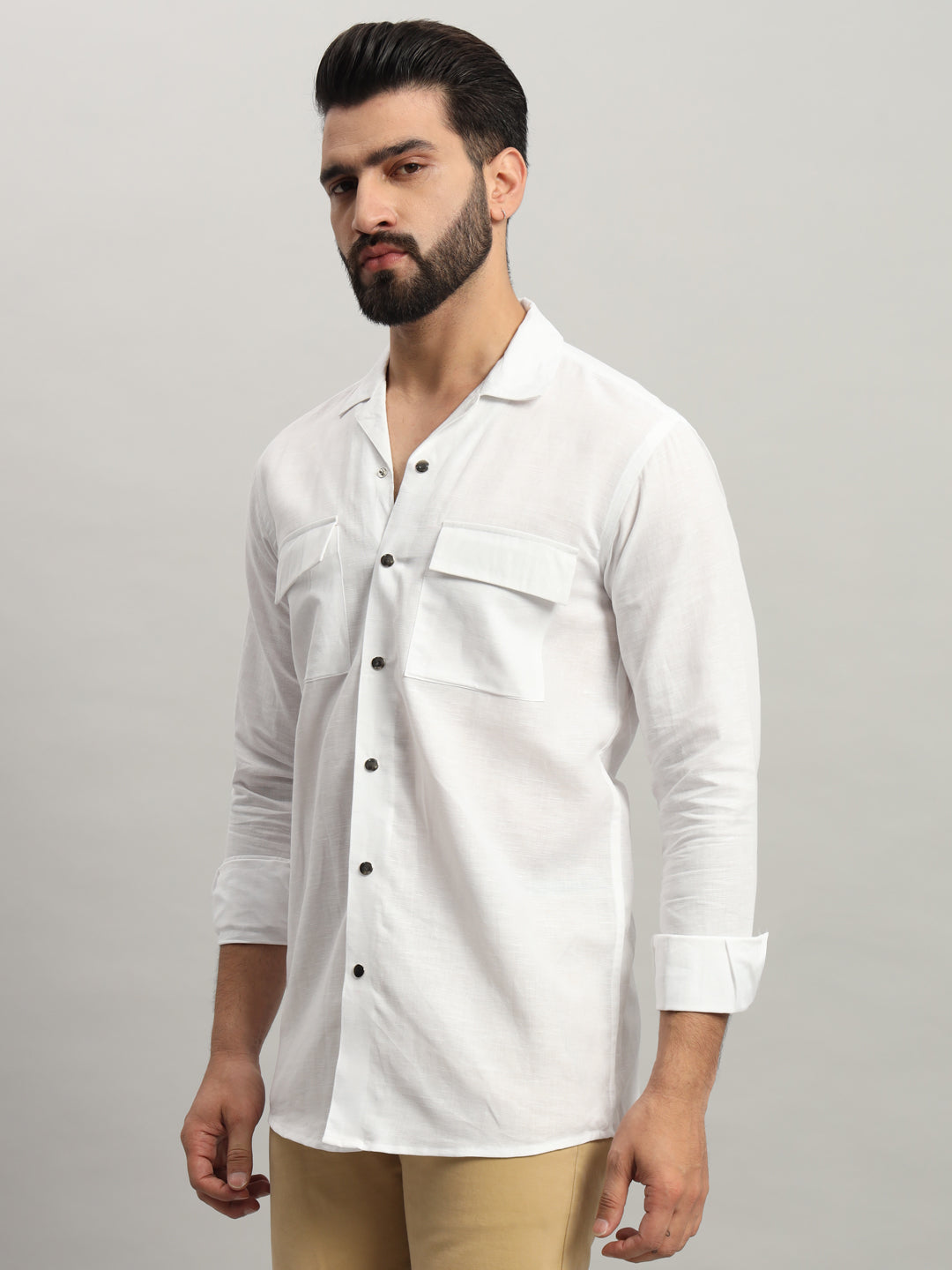 White Double Pocket Casual Shirt