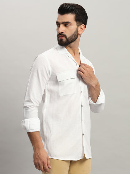 White Double Pocket Casual Shirt