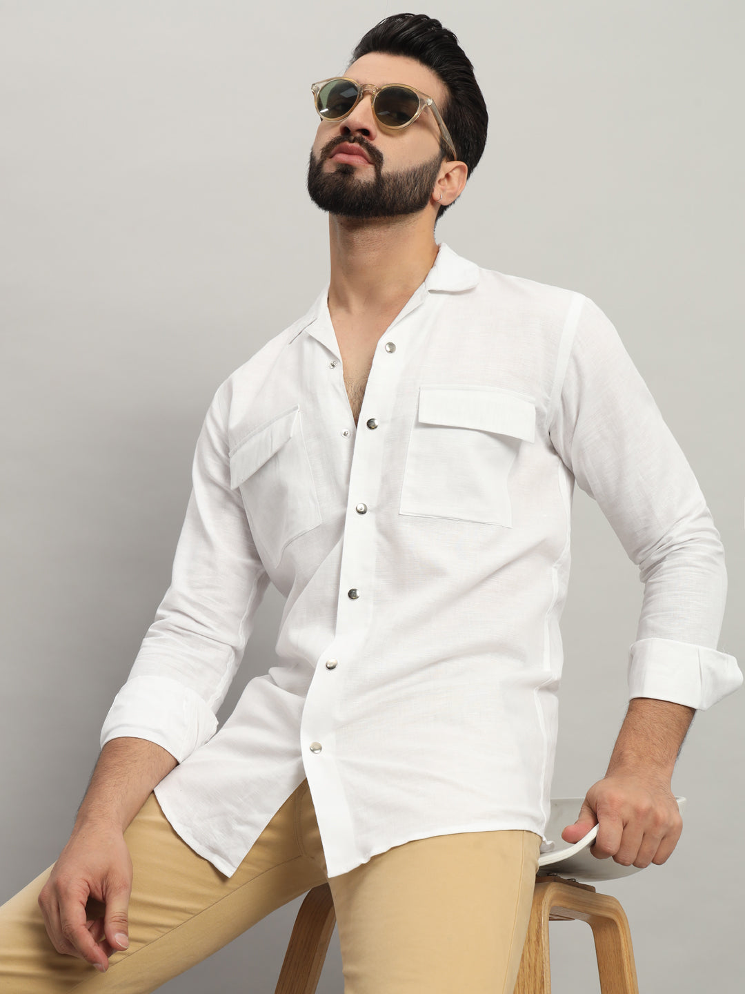 White Double Pocket Casual Shirt